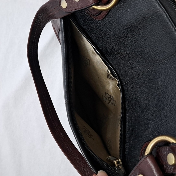 BESSEL Black & Brown Genuine Leather Shoulder Bag – Multi-Pocket, Brass Hardware - Picture 11 of 11
